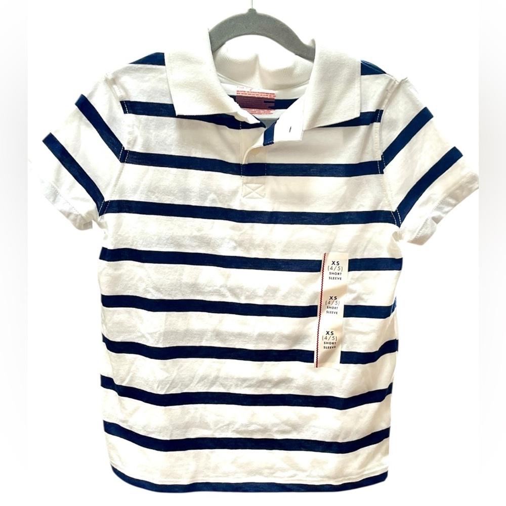 New 4/5 boys blue white stripe polo top - Picture 2 of 3